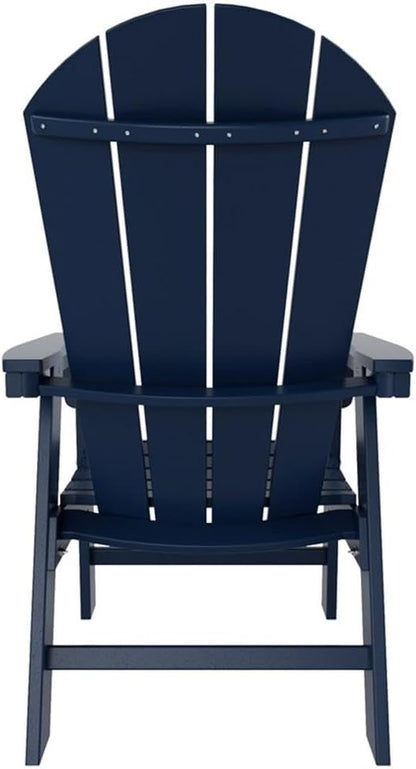 Costaelm Outdoor Adirondack Chair, HDPE Patio Balcony Chairs, Portside Seashell Nautical Curveback Adirondack Chair and Fire Pit Chairs, Navy Blue