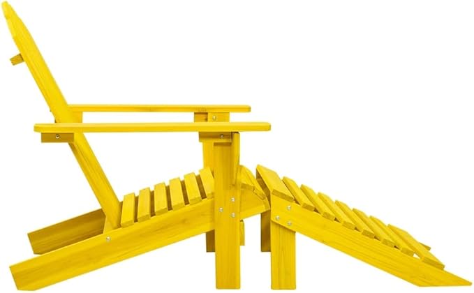 Yellow Solid Fir Wood Adirondack Chair with Ottoman Outdoor Patio Furniture Comfortable Lounge Chair for Garden - Photo 4