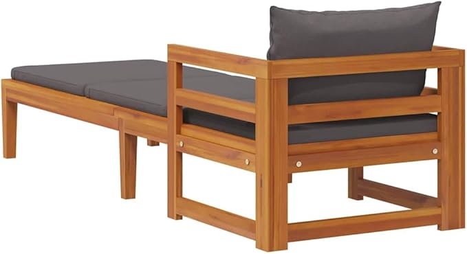 Solid Acacia Wood Sun Lounger with Adjustable Armrests and Weather-Resistant Cushions for Outdoor Relaxation and Sunbathing
