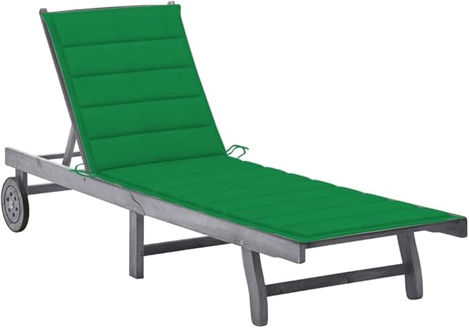 Adjustable Sun Lounger with Cushion, Solid Acacia Wood Outdoor Chaise Lounge, Gray Patio Furniture for Garden, Poolside - Photo 1