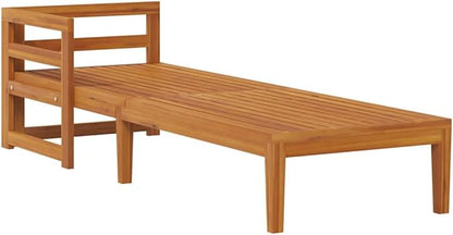 Solid Acacia Wood Patio Sun Lounger with Cushion, Durable Outdoor Sunbed for Garden and Backyard, Adjustable Armrest Design, All-Weather Resistant Furniture
