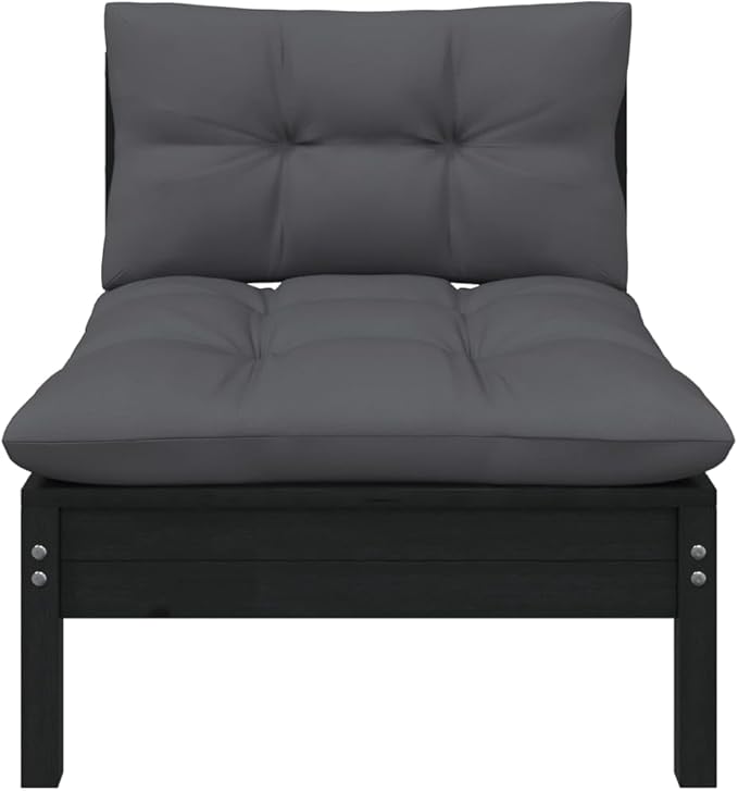 Patio Middle Sofa with Cushions Black Solid Pinewood Outdoor Chairs Furniture Outdoor Patio Furniture Set Suitable for - Photo 3