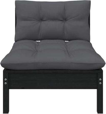 Patio Middle Sofa with Cushions Black Solid Pinewood Outdoor Chairs Furniture Outdoor Patio Furniture Set Suitable for Poolside, Bistro, Patio.