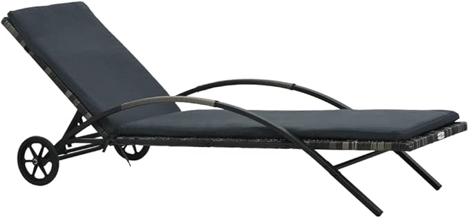 Anthracite PE Rattan Outdoor Chaise Lounge 78.7"x25.6"x15.4", Adjustable Backrest & Wheels - Photo 1