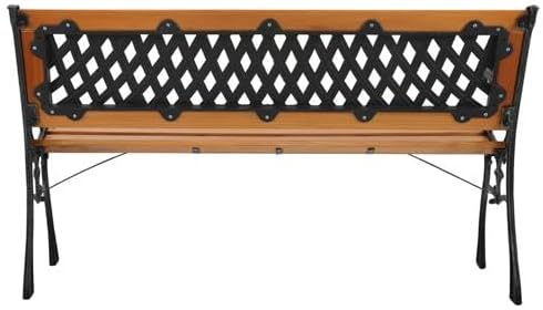 49" Outdoor Garden Bench, Patio Furniture Outdoor Chair with Hardwood Slats and Cast Iron Frame, Weather Proof 2-Person Outdoor Loveseat with Weave Style Back for Park, Porch, Pool, Backyard