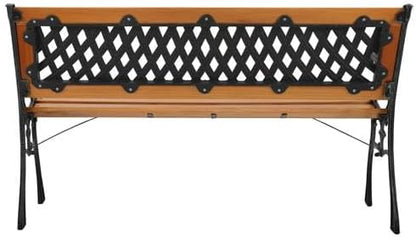49" Outdoor Garden Bench, Patio Furniture Outdoor Chair with Hardwood Slats and Cast Iron Frame, Weather Proof 2-Person Outdoor Loveseat with Weave Style Back for Park, Porch, Pool, Backyard