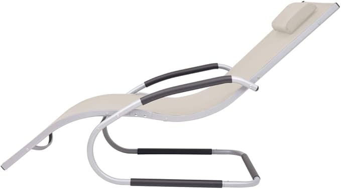 Outdoor Chaise Lounge Cream Crescent 59.8 x 24.4 in Textilene Sun Lounger with Adjustable Pillow - Photo 4