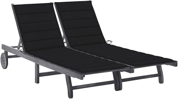 2-Person Sun Lounger with Cushions, Solid Acacia Wood Outdoor Chaise Lounge, Adjustable Backrest & Wheels for Patio - Photo 1