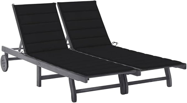 2-Person Sun Lounger with Cushions, Solid Acacia Wood Outdoor Chaise Lounge, Adjustable Backrest & Wheels for Patio - Photo 1