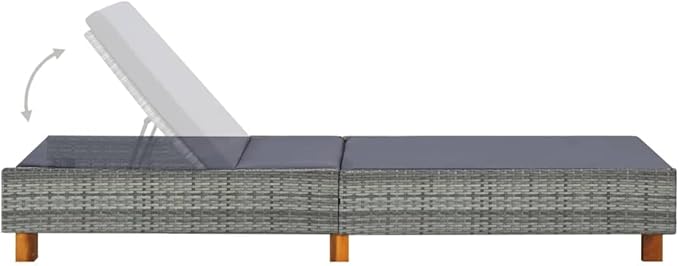 Sunbed with Cushion Poly Rattan Gray - Photo 6