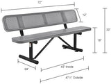 Global Industrial 6'L Heavy Duty Outdoor Steel Picnic Bench with Backrest, Perforated Metal, Portable Outdoor Bench - Photo 2