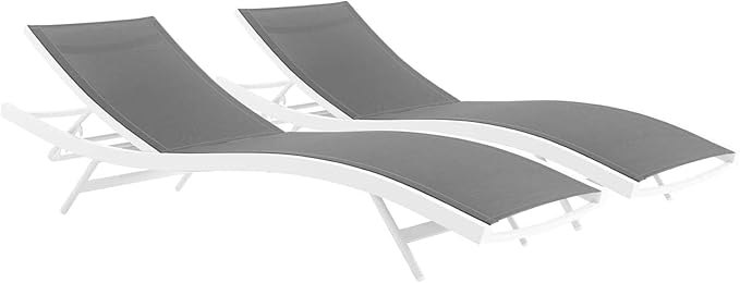 Modway Glimpse Outdoor Patio Mesh Chaise Lounge Set of 2 in White Gray