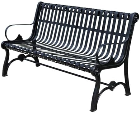 Sturdy Cast Iron Outdoor Garden Bench with Armrests & Backrest, All-Weather Slatted Seat for Patio, Yard, Entryway - Durable Metal Furniture for Relaxation