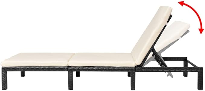 Black PE Rattan Outdoor Sun Lounger 23.6"x76.8"x8.7" Adjustable Backrest Patio Chaise Lounge 242 lbs Weight Capacity - Photo 5