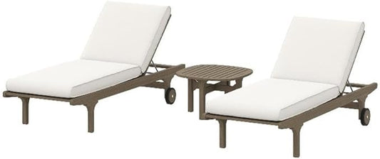 Modway Saratoga Teak Wood Set of 2 Chaise Lounge Chairs and Side Table in Weathered Gray - 3-Piece Outdoor Furniture Set