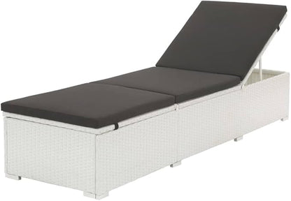 Cushioned Chaise Lounge,Chairs for Outside Patio,Adjustable Lounge Chairs,Outdoor Pool Chaise Lounge Chairs, Sun Lounger with Cushion Poly Rattan White