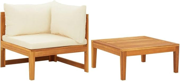2 Piece Patio Lounge Set with Cream White Cushions Acacia Wood Outdoor Chairs Furniture Outdoor Patio Furniture Set - Photo 1
