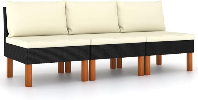 Black PE Rattan Outdoor Sectional Sofa, 25.4" x 23.8" x 26.4" Middle Modular Patio Couch with Removable Cushion Covers for Balcony Porch Garden Backyard Seating Set