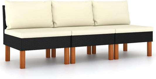 Black PE Rattan Outdoor Sectional Sofa, 25.4" x 23.8" x 26.4" Middle Modular Patio Couch with Removable Cushion Covers for Balcony Porch Garden Backyard Seating Set