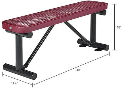 Global Industrial 4'L Heavy Duty Expanded Metal Mesh Flat Bench with Steel Frame, Portable Outdoor Bench, 1000 lbs Capacity, Red, 48" L x 14-1/2"W x 18" H