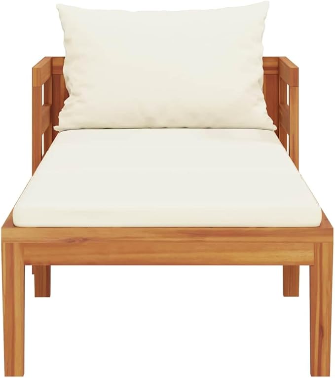 Solid Acacia Wood Patio Sun Lounger with Cushion - Durable Outdoor Sunbed for Garden, Stable Hardwood Furniture for Relaxation and Leisure Time