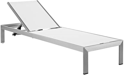 Modway Shore Aluminum Outdoor Patio Chaise Poolside Lounge Chair with Cushion in Silver Gray