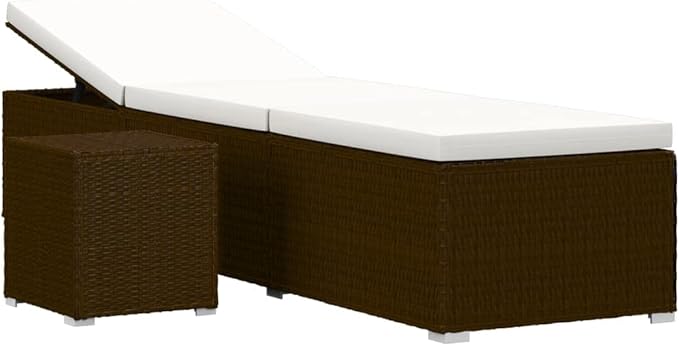 Sun Lounger Brown Rattan with Cream Cushion Patio Sunbed Garden Sun Lounger for Yard Poolside - Photo 2