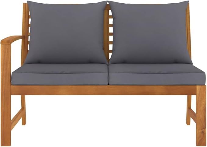 Dark Grey Solid Acacia Wood Garden Bench with Cushions, Rustic Outdoor Patio Seating for Two Adults, Durable Weather-Resistant Furniture, Easy Assembly, 242.5 lbs Capacity