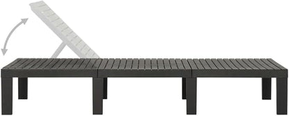 Sun Lounge Chair Plastic Anthracite 195×60×29 cm Adjustable Backrest Easy Clean Lightweight Outdoor Chaise for Patio Poolside Backyard and Balcony