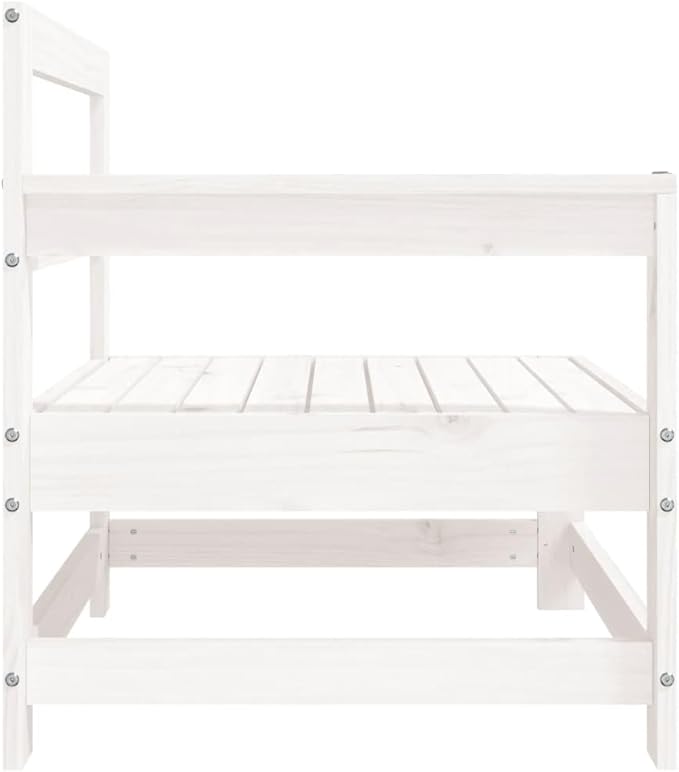 White Compact Outdoor Sectional Sofa 24.4" Solid Pine Slatted Bench, Matte Patio Loveseat for Garden, Balcony, Porch and Backyard Seating