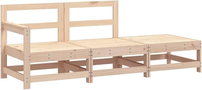 3 Piece Outdoor Sectional Sofa Set, 74.8" x 26" x 27.8" Rustic Solid Pine Wood Patio Lounge Seating Modular for Garden, Balcony, Backyard