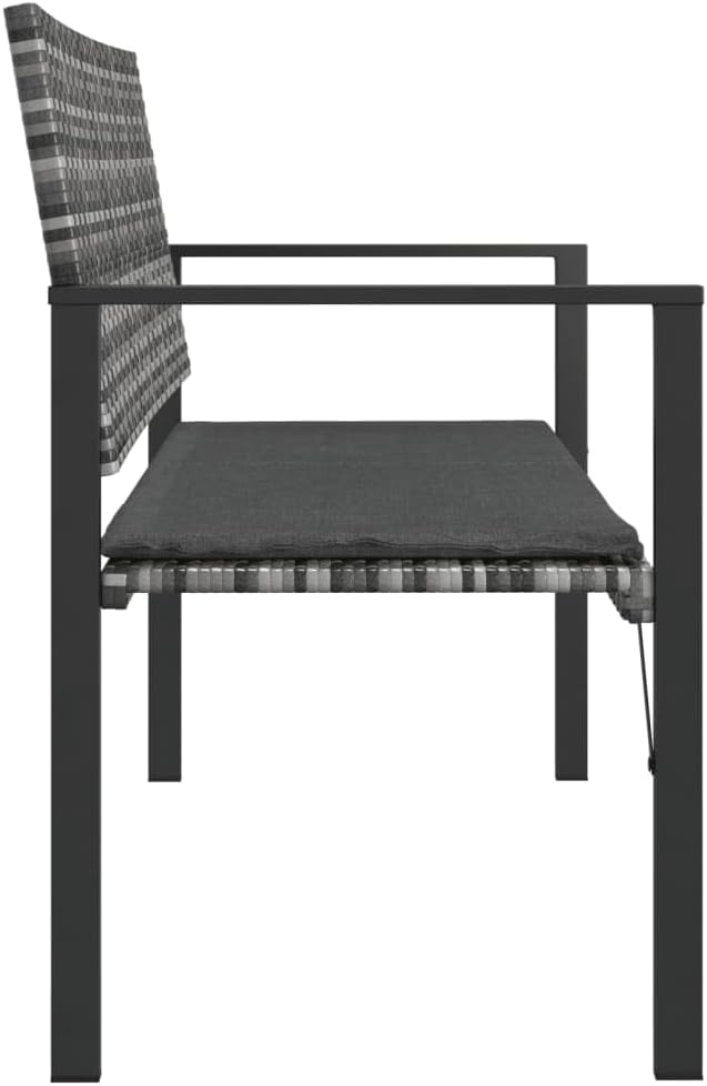 Garden Bench Grey PE Rattan 2-Seater Durable Garden Bench Seating Outdoor Seating for Lawn