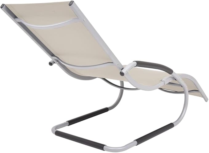 Outdoor Chaise Lounge Cream Crescent 59.8 x 24.4 in Textilene Sun Lounger with Adjustable Pillow - Photo 5