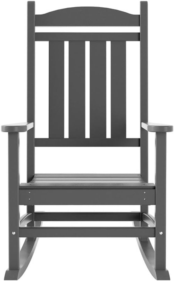 Costaelm Oversized Outdoor Rocking Chair, High Back Porch Rocker Chair, HDPE All Weather Resistant Outdoor Seating Furniture Wide Rocker Chair for Patio, Lawn, Garden, Gray
