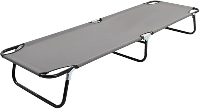 Folding Grey Sun Lounger 22.8x74.8x11 in Steel Frame 600D Polyester Portable Outdoor Chaise for Patio, Poolside, Camping, Beach