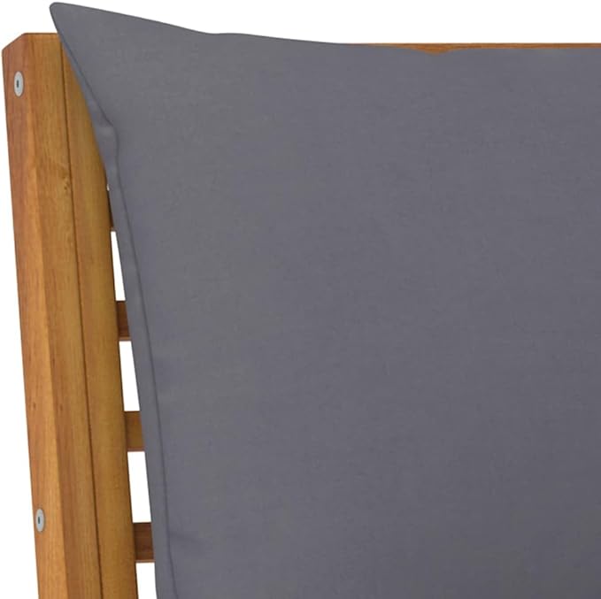 Solid Acacia Wood Garden Bench Dark Grey Medium Size 2-Seater Outdoor Patio Seating Furniture with Cushions Rustic Design Easy Assembly for Garden Backyard Balcony Porch