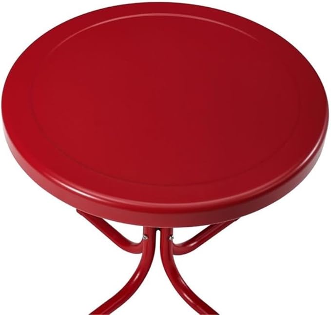 Pemberly Row 3 Piece Metal Outdoor Chair Set, Bright Red Gloss Finish, Retro Patio Furniture, Steel Construction, Cantilever Armchairs with Basket Weave Design, Side Table for Small Outdoor Spaces
