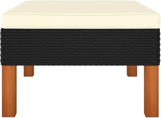 23.6" Square Black Poly Rattan Outdoor Ottoman Cube, 12.6" H Patio Seating Stool with Water-Resistant Cushion - Photo 2