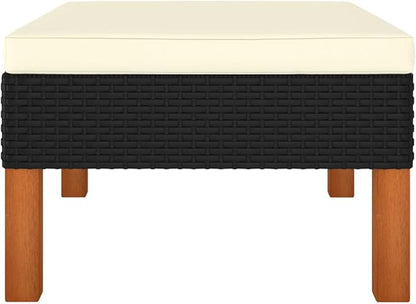23.6" Square Black Poly Rattan Outdoor Ottoman Cube, 12.6" H Patio Seating Stool with Water-Resistant Cushion, Modular Modern Footrest for Garden Balcony Porch and Poolside