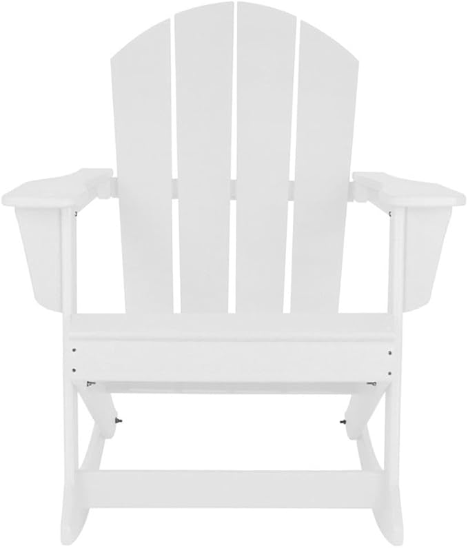 Costaelm Outdoor Adirondack Chair, All Weather Resistant Classic Balcony Chair and Fire Pit Chairs, Adirondack Plastic Outdoor Porch Furniture Rocking Chair High Back HDPE Poly Lumber, White