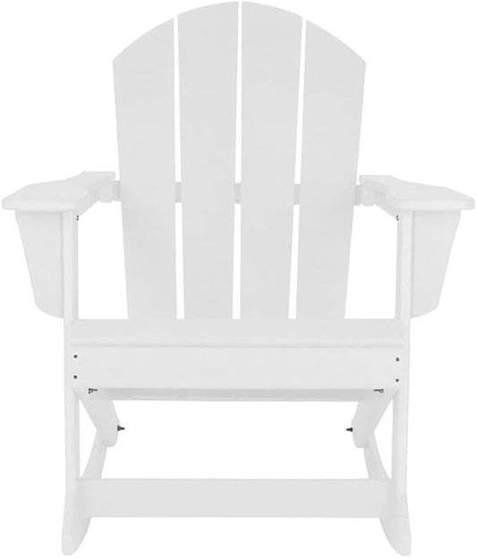 Costaelm Outdoor Adirondack Chair, All Weather Resistant Classic Balcony Chair and Fire Pit Chairs, Adirondack Plastic Outdoor Porch Furniture Rocking Chair High Back HDPE Poly Lumber, White