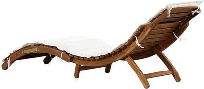 Foldable Cream Outdoor Chaise Lounge Chair 72.4" Acacia Wood Sun Lounger for Patio Pool Garden 21.7" W Ergonomic Recliner w/Weather Cushions