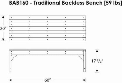 POLYWOOD BAB160TE Traditional Garden 60" Backless Bench, Teak