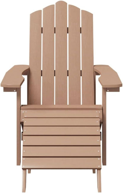 Patio Adirondack Chair with Detachable Footstool Outdoor Furniture Brown HDPE Weather-Resistant Comfortable Lounge Chair for Garden Backyard Relaxation Low Maintenance Durable Design