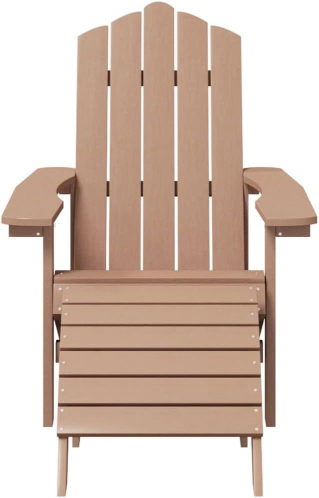 Brown HDPE Adirondack Garden Chair with Detachable Footstool for Patio, Outdoor Relaxation - Photo 4