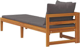 Solid Acacia Wood Sun Lounger with 1 Armrest Dark Gray Outdoor Patio Furniture Sunbed with Cushion for Garden Backyard - Photo 7