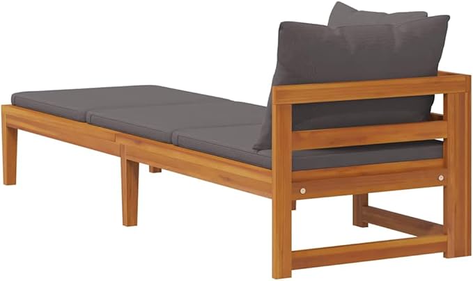 Acacia Wood Outdoor Chaise Lounge 292×73×23 cm, Dark Gray Patio Recliner with Cushion, Poolside/Terrace