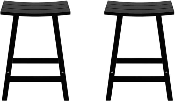 Costaelm All-Weather Bar Stools Set of 2, 24" Height Outdoor Bar Stools, Adirondack Poly Patio Bar Stool for Patio, Deck, Kitchen Counter and Garden, Black