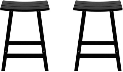 Costaelm All-Weather Bar Stools Set of 2, 24" Height Outdoor Bar Stools, Adirondack Poly Patio Bar Stool for Patio, Deck, Kitchen Counter and Garden, Black