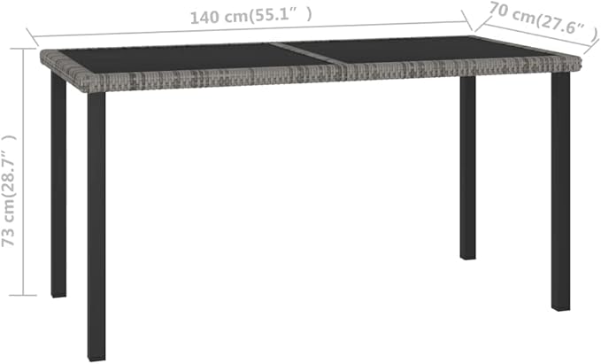 Outdoor Dining Table for Patio Garden, 55-inch Rectangular Poly Rattan Table with Tempered Glass Top - Photo 2